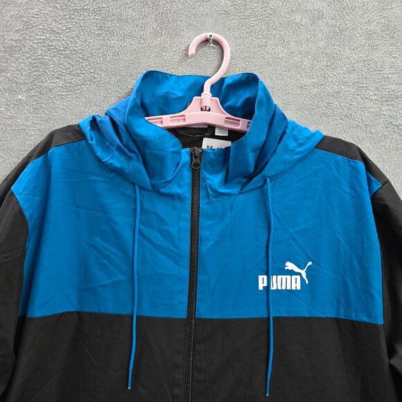 Puma Men Jacket L Black Zipper Long Sleeve Logo Polyester Polyester - Picture 10 of 10